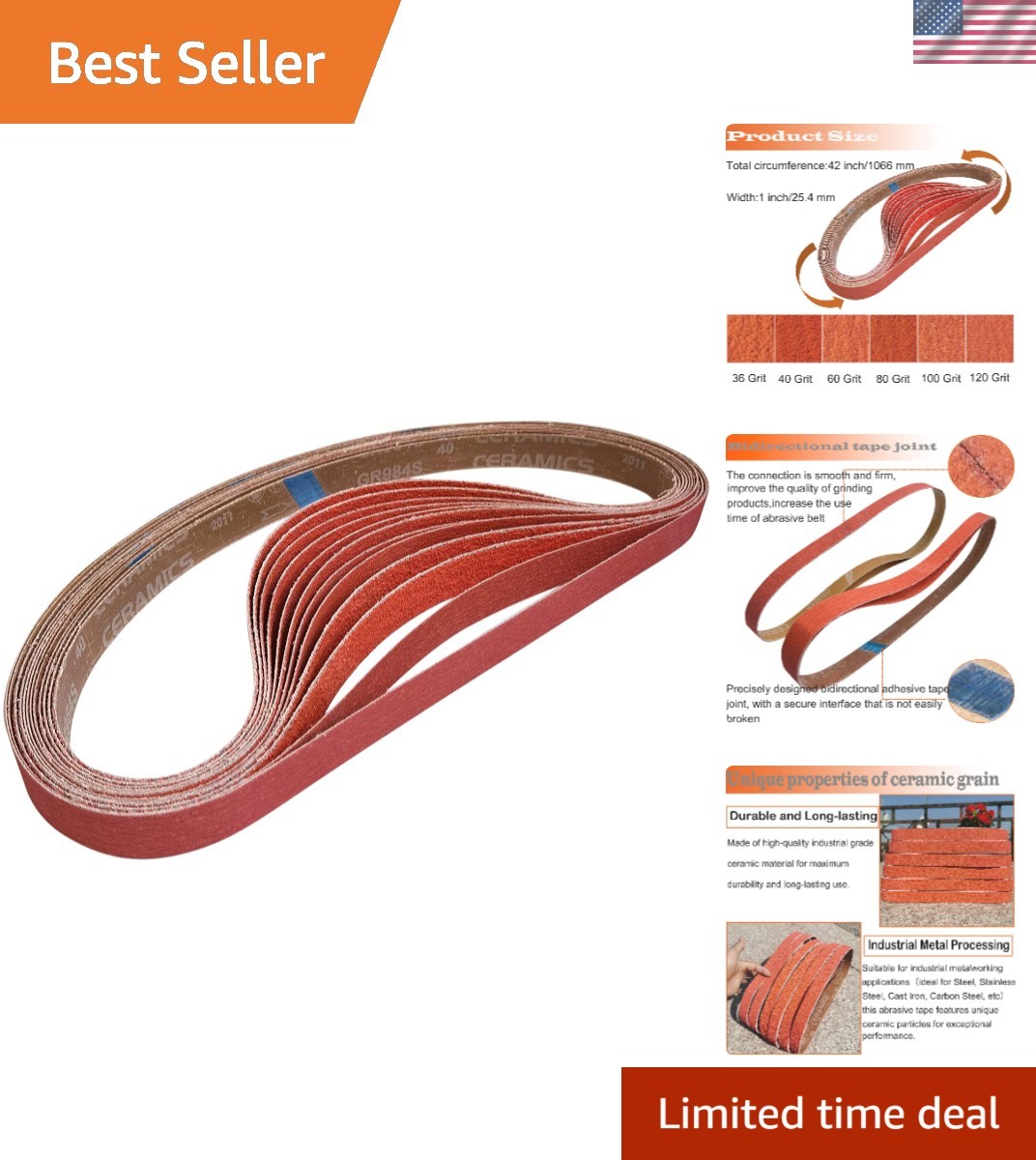 12 PCS Ceramic Sanding Belts Kit 1×42 Inch for Metal Grinding – Quality