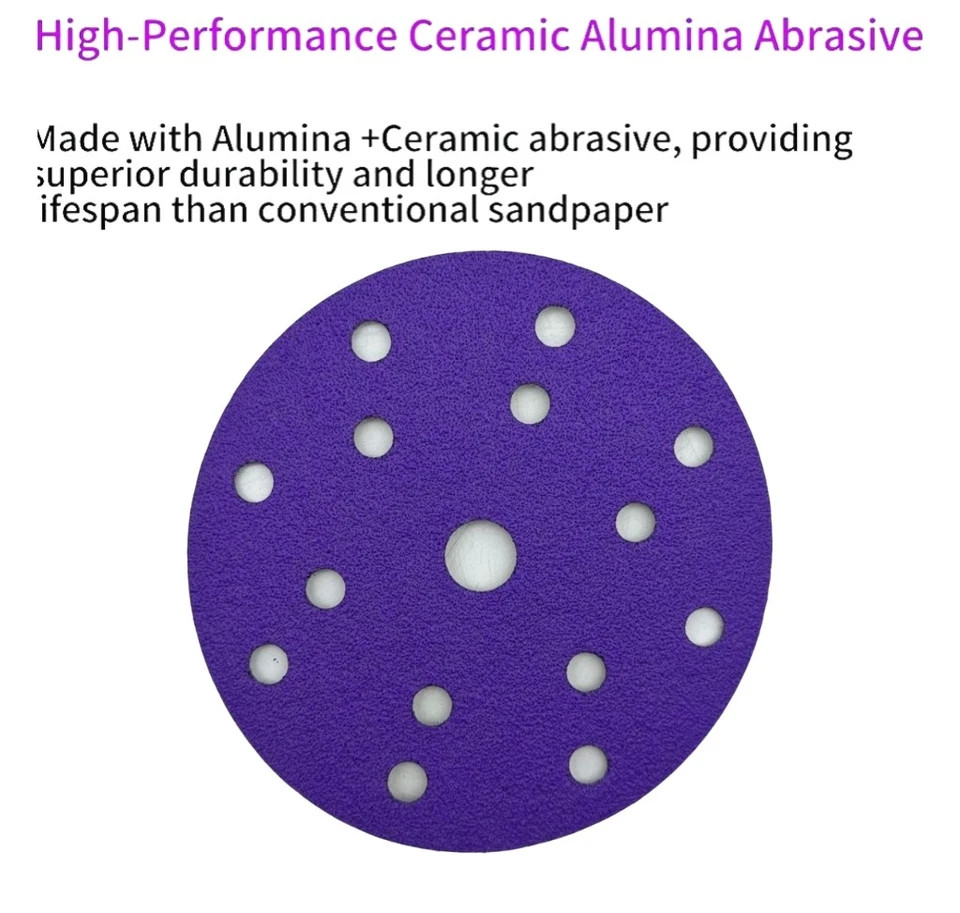 25/50PCS 6″ Premium Ceramic 320 400 600 800 Grit Sanding Disc Hook Loop 15 Holes