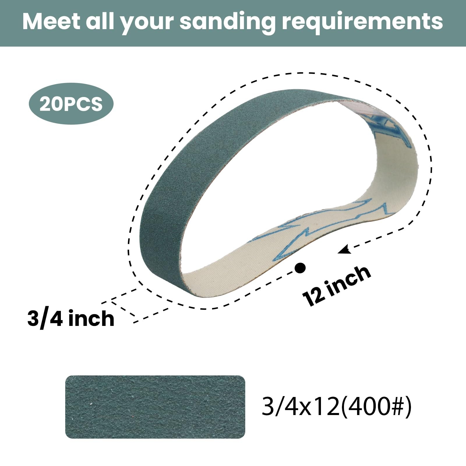 20PCS 3/4 x 12 inch Sanding Belt Kit 400 Grit Ceramic and Aluminum Oxide Grin…