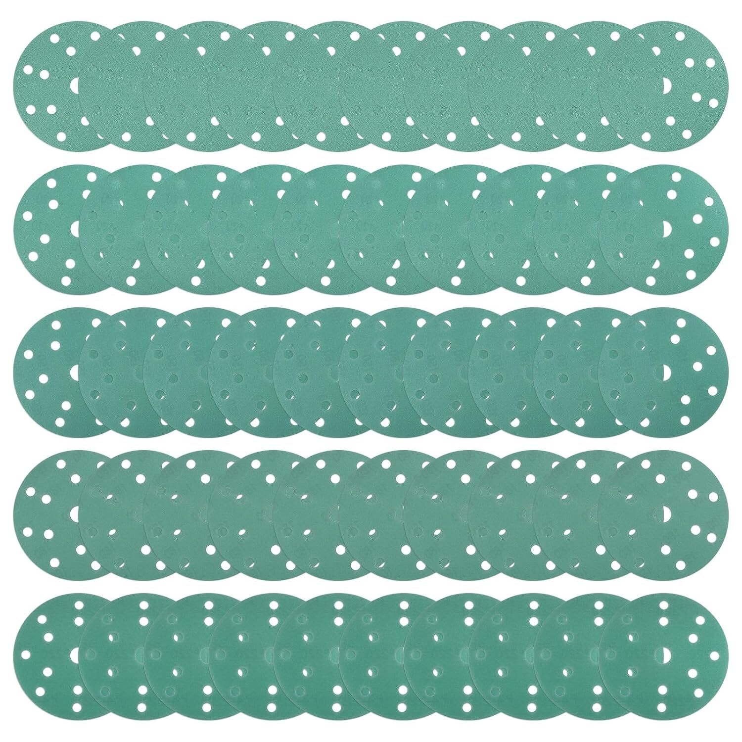 150mm 120 Grit Sanding Discs 6″ Hook and Loop 15 Hole Pattern 50 Pack Green Film