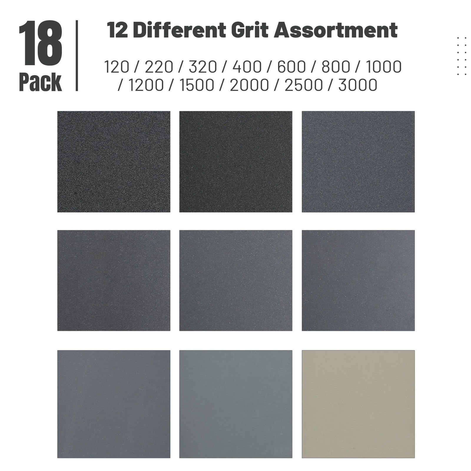 Bates 18 Pack Sandpaper 12 Grits, 120 to 3000 Assorted Grit for Metal, Wood,…