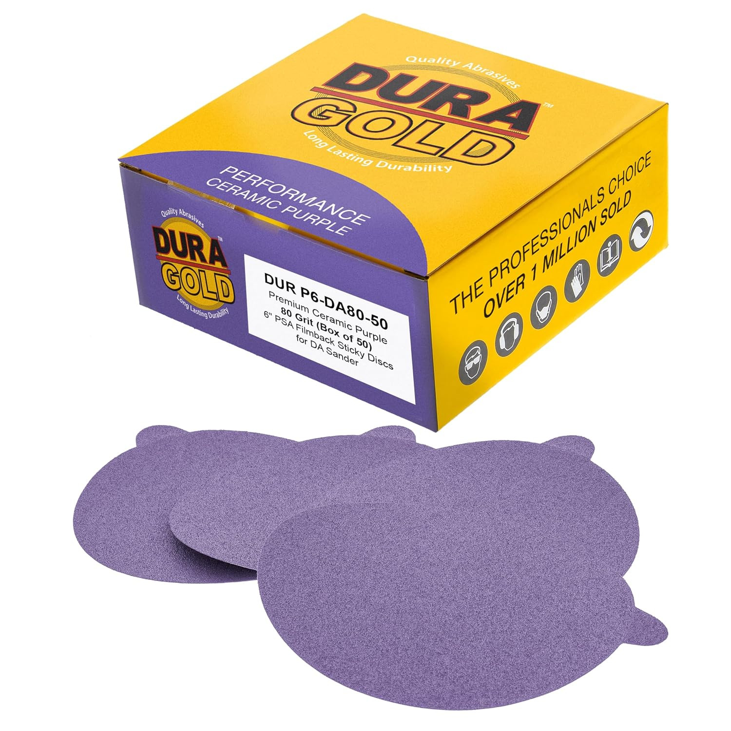 Premium 80 Grit 6″ PSA Purple Film Ceramic Sanding Discs, Box of 50 – Self Adhes