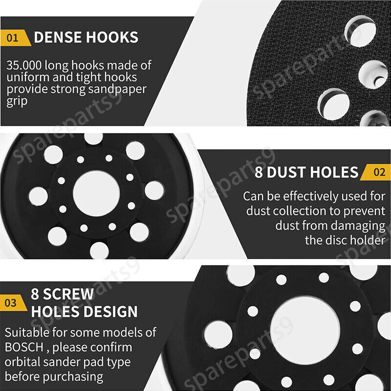 2Pcs 5″ 8 Hole Hook&Loop Orbital Sander Pad For Bosch ROS20 ROS10 GEX12V GEX18V