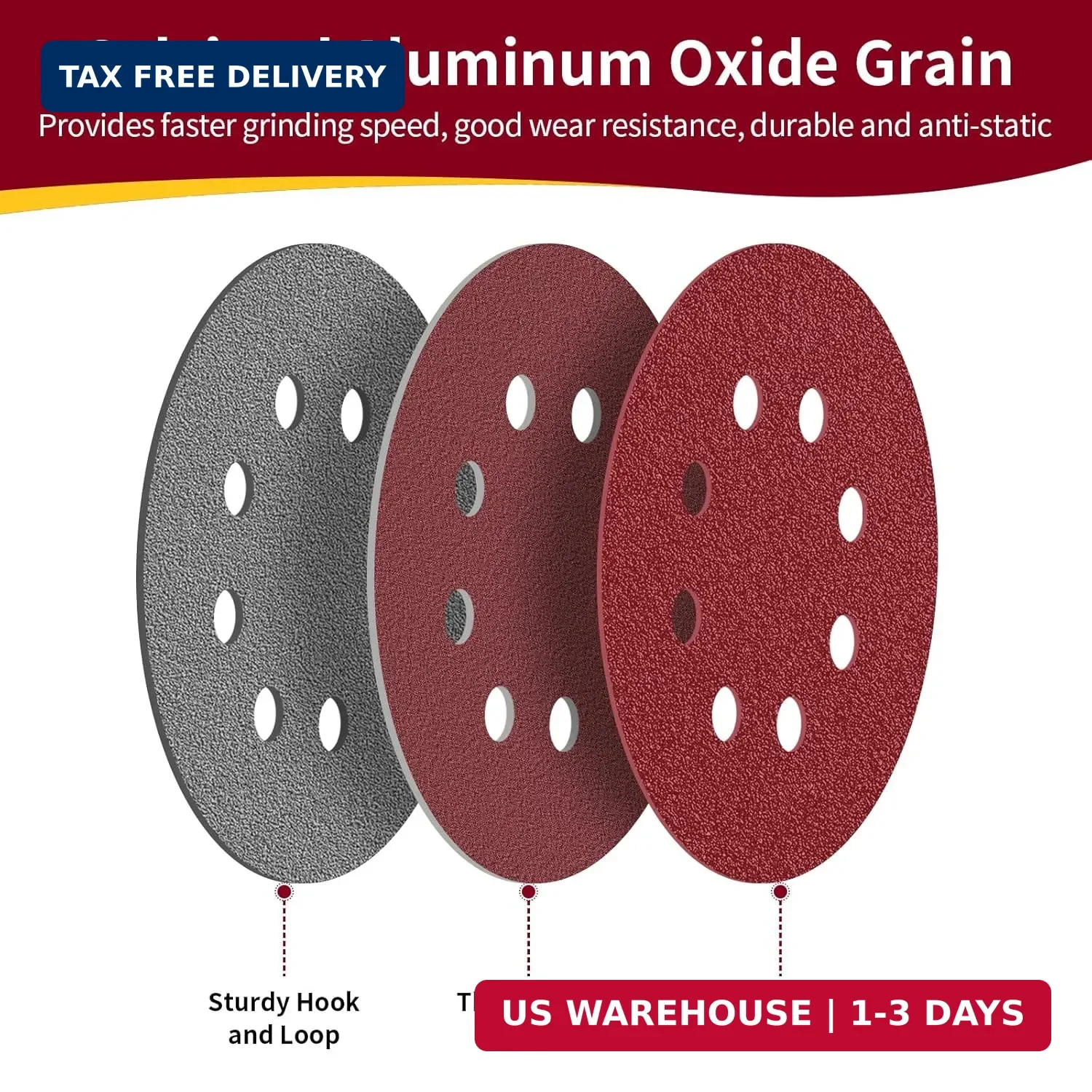 5 Inch 8 Hole Sanding Discs Hook and Loop, 20 PCS 80 Grit Round Sand Paper Disc