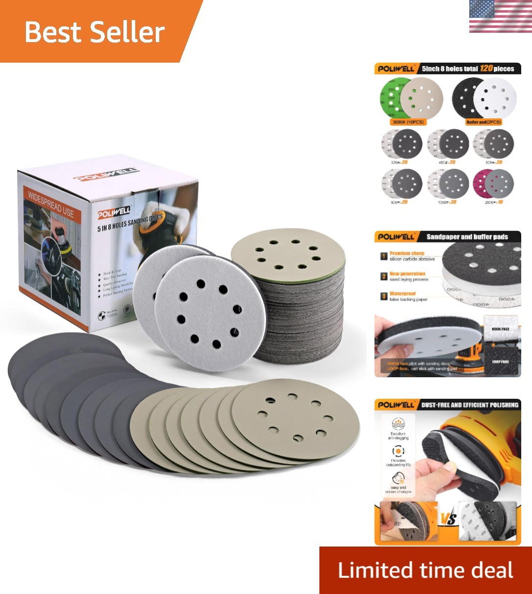 120pcs 5 Inch Sanding Discs Hook & Loop 8 Holes Wet Dry 320 400 600 800 1000 …