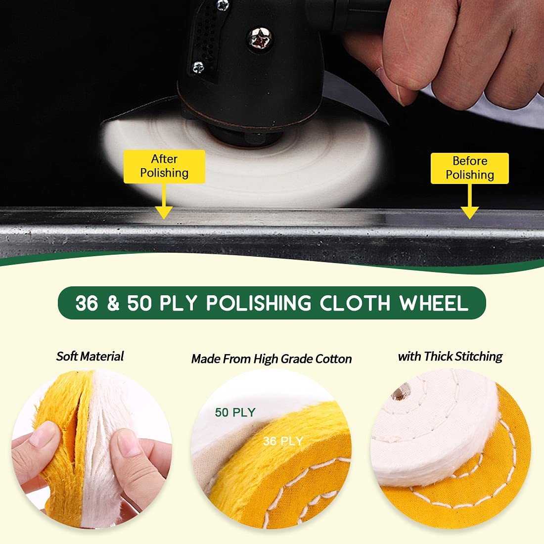 Buffing Polishing Wheel Kit W/ Compounds For Bench Grinder 1/2″ Arbor 8PC 4″