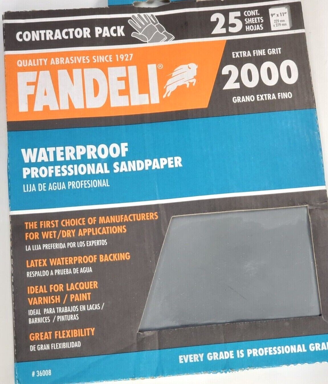 FANDELI Waterproof Professional Sandpaper 2000 GRIT – Contractor Pack, 25 Sheets