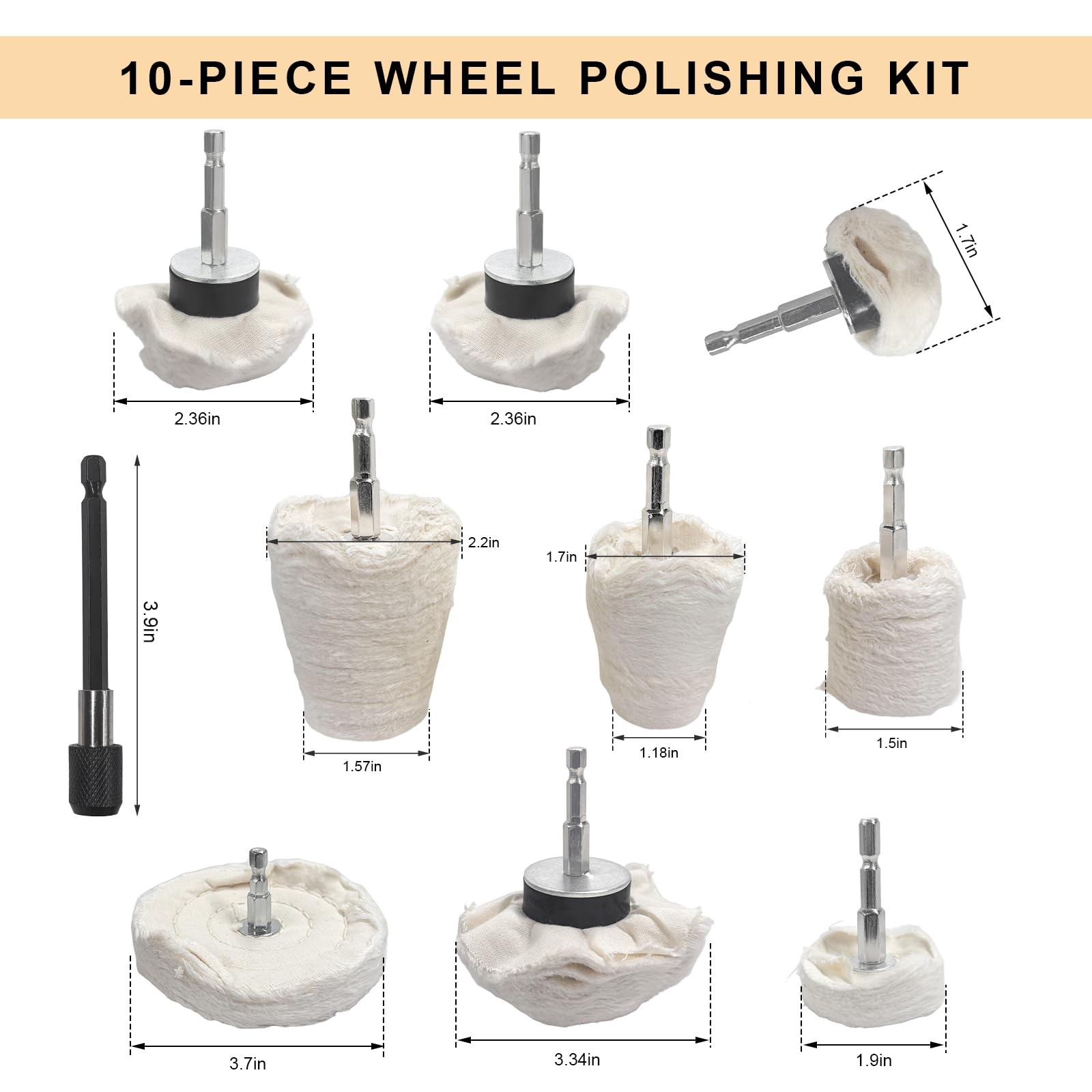 10PCS Buffing Wheel Kit for Drill, Cotton Polishing Pads with 1/4″ Hex Shafts…