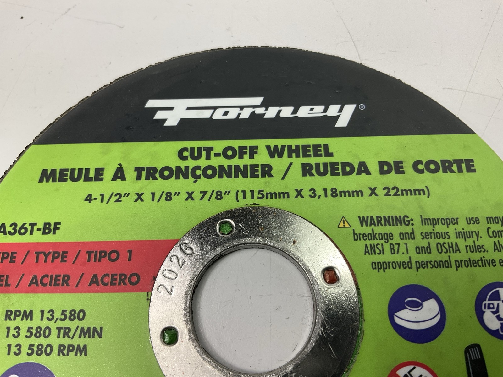 Forney 71849 Aluminum Oxide 46-Grit Cut-Off Wheel, 4-1/2″ Diameter, 1/8″ Thick