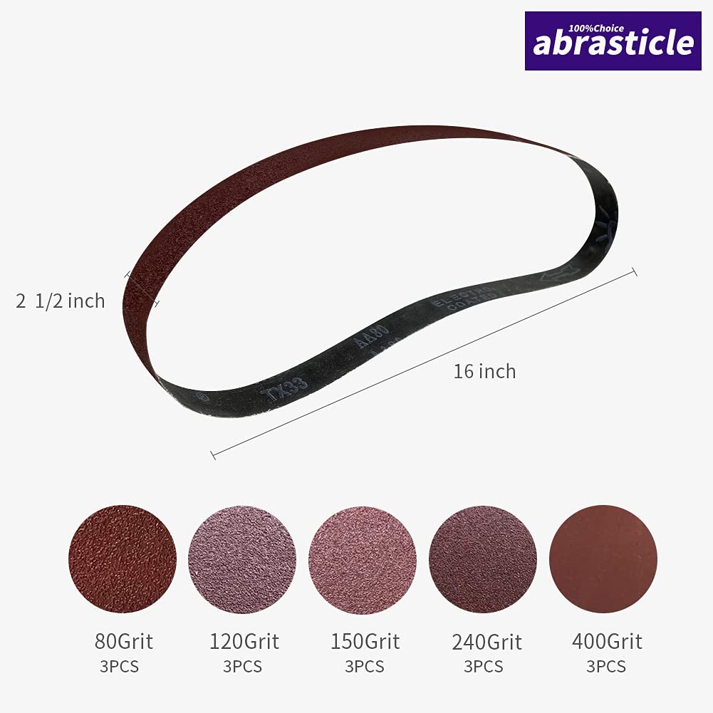 15 Pcs 2-1/2 x 16 Inch Assorted Aluminum Oxide Sanding 2.5×16(15pcs), Brown