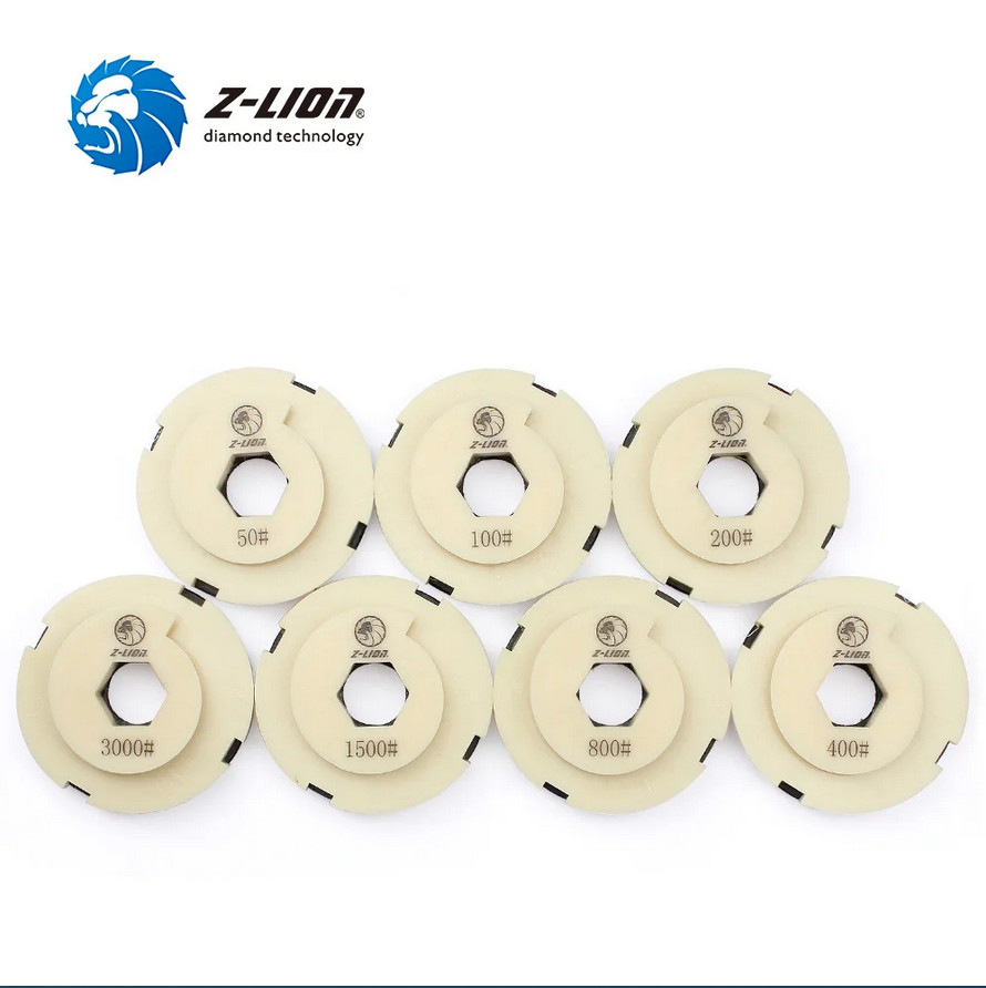 4” 7 pcs/set Worm Lock Edge Polishing Pads Resin Bonded Diamond Polishing Wheels