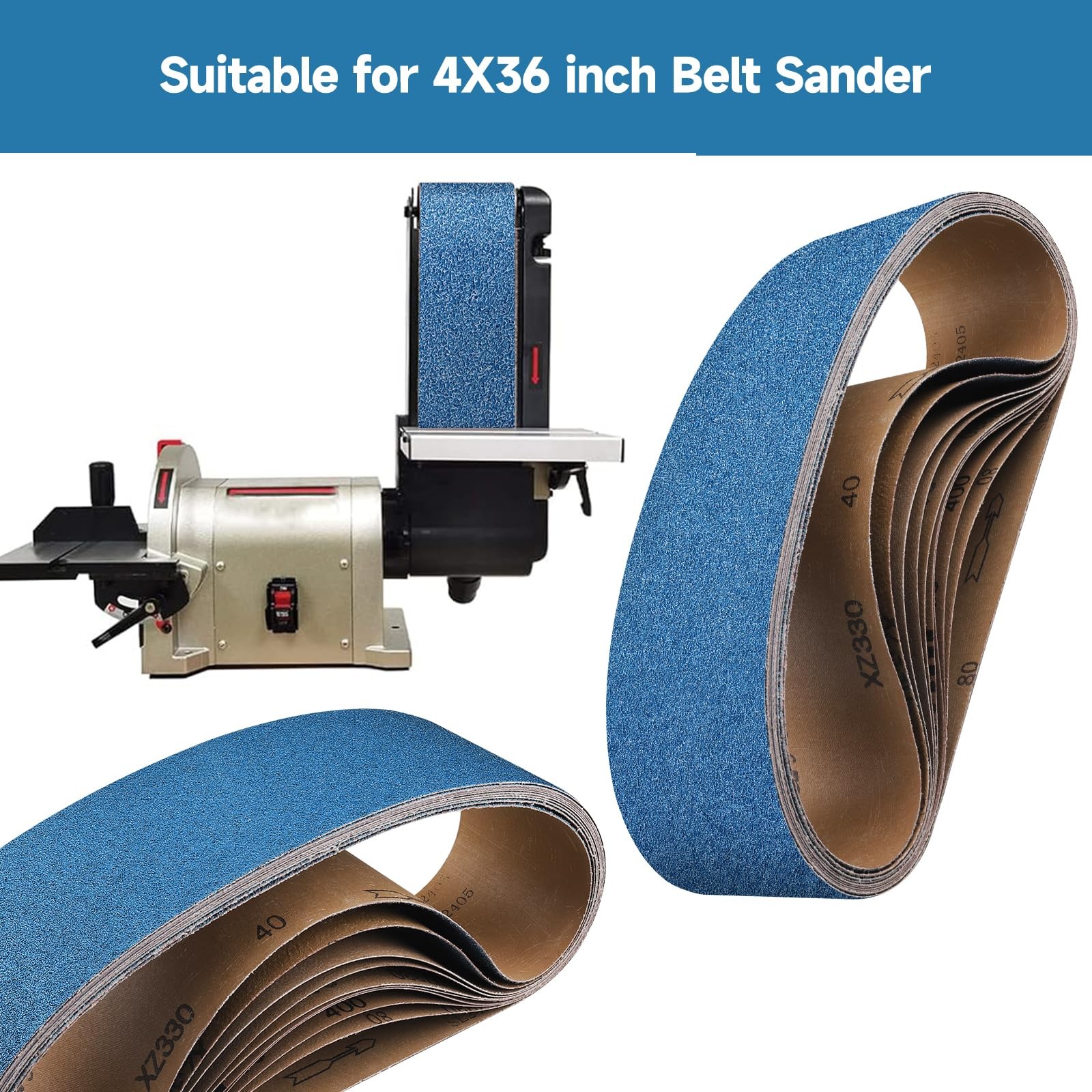 10-Pack 4×36 Inch Zirconia Sanding Belts 40-400 Grit for Wood & Metal Finishing