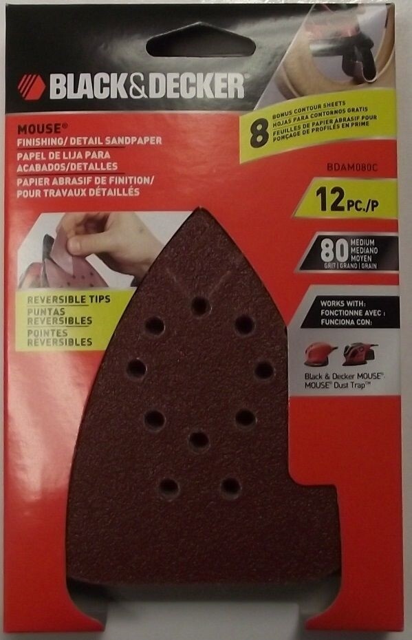 Black & Decker BDAM080C 80 Grit Mouse Sand Paper (12-Pack)