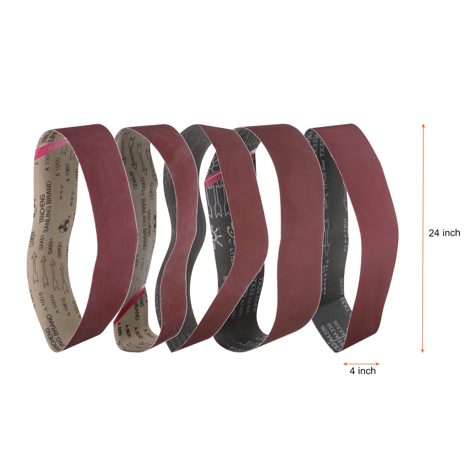 5pcs 4 x 36″ Sanding Belts 320/400/600/800/1000 Grit Aluminium Oxide