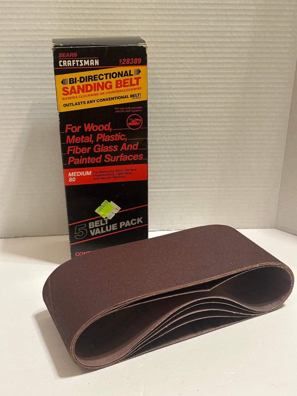 NOS 5 PK Sears Craftsman Bi-Directional Sanding Belt Medium 80 Grit Item 28389