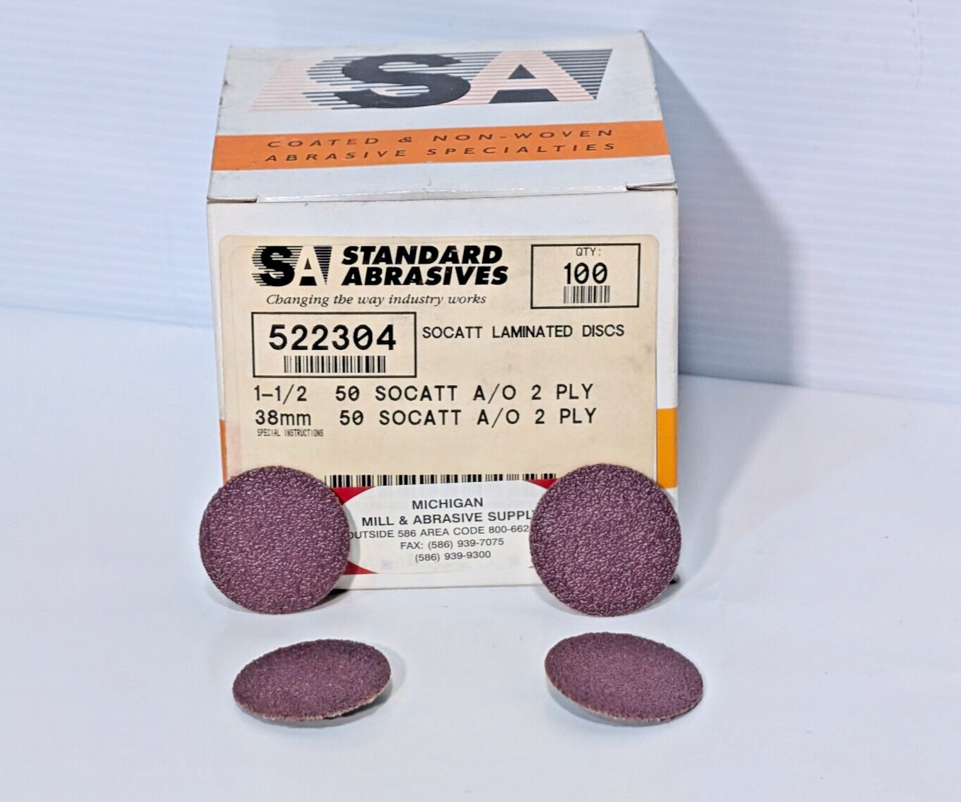 Standard Abrasives 522304 SOCATT Laminated Discs 1-1/2″, 50AO, 2 Ply, 100 Count