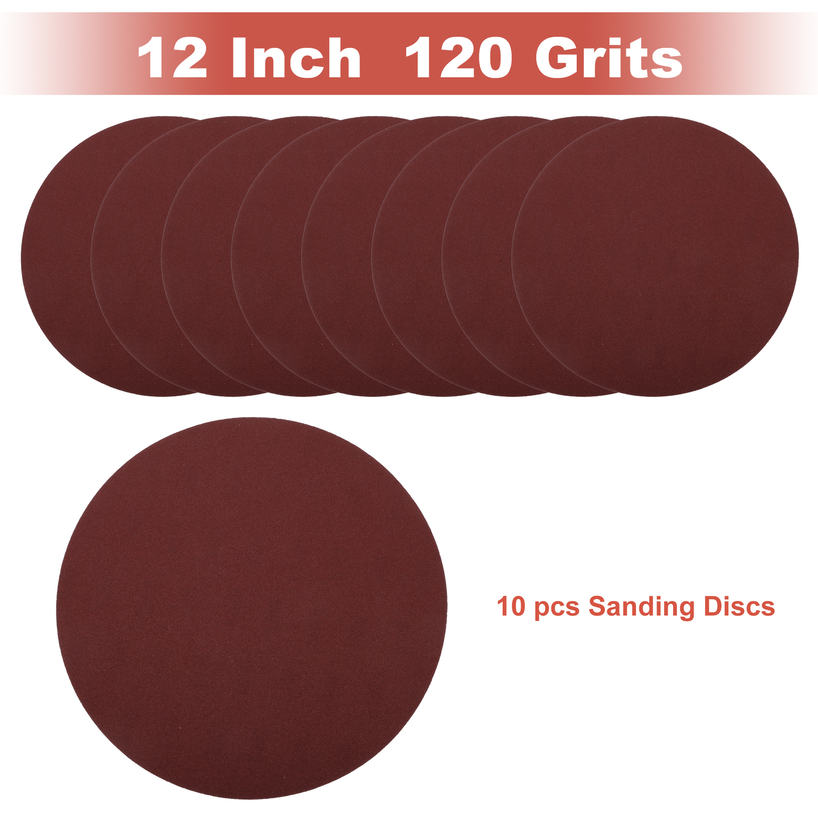 Universal 12 Inch Sanding Discs Round Hook and Loop Sandpaper Red Pack of 10
