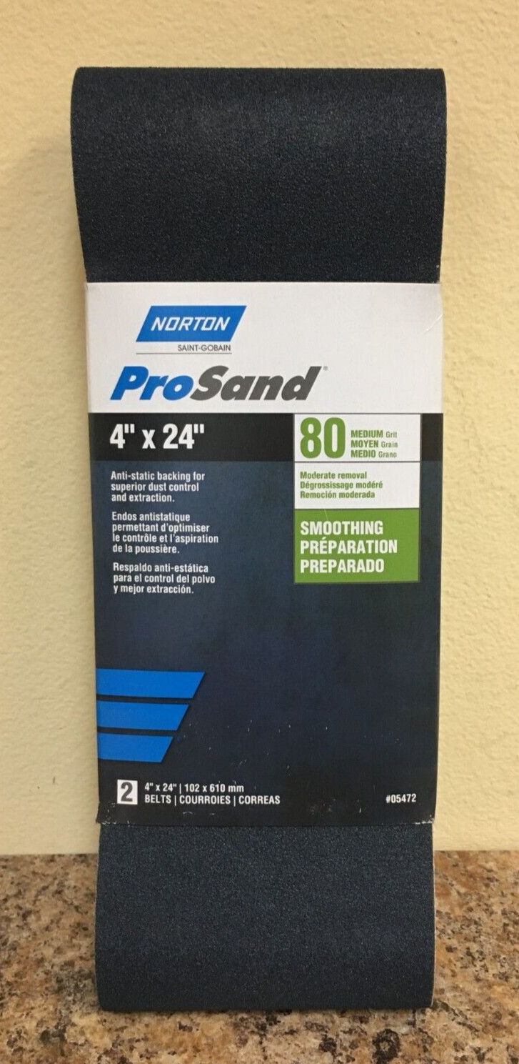 Norton 05472 ProSand 4” X 24” 80 Grit Medium Sanding Belt Pk of 2