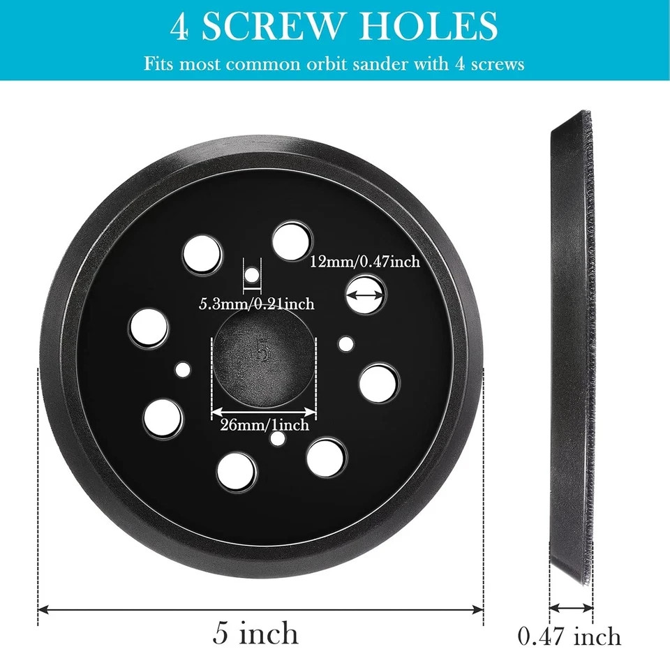 2 Pieces 5 Inch 8 Hole Hook and Loop Orbital Sander Replacement Pad Backing Pad