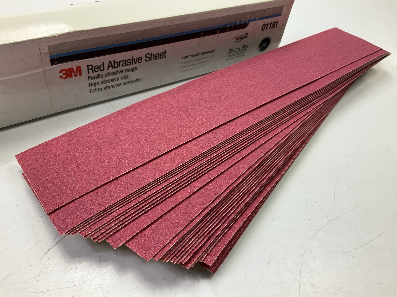 3M 01181 Hookit Red Abrasive Sheet, 80 Grit, 2-3/4″ X 16-1/2″, 25 Sheets