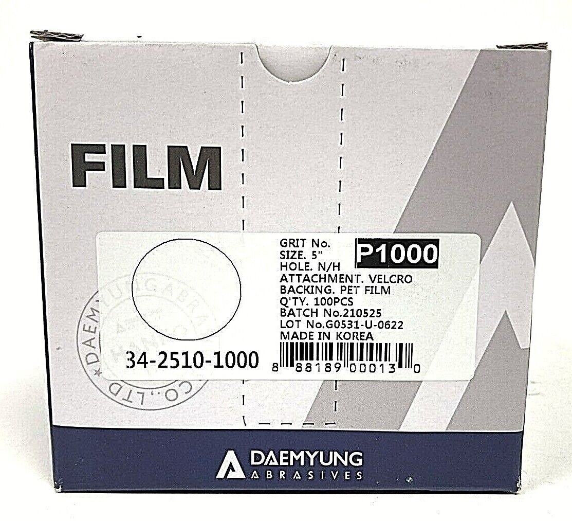 100 Count Box of Hanko 5″ No-Hole Film 1000G Sanding Discs Hook & Loop Backed
