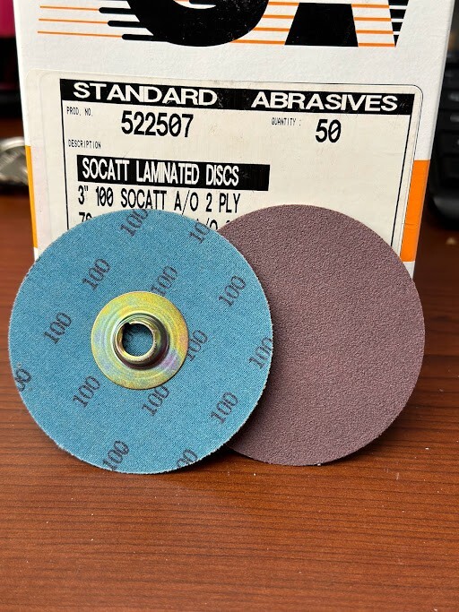 STANDARD ABRASIVES 52250 SOCATT LAMINATED DISCS 3″ 100 GRIT 2 PLY BOX OF 50