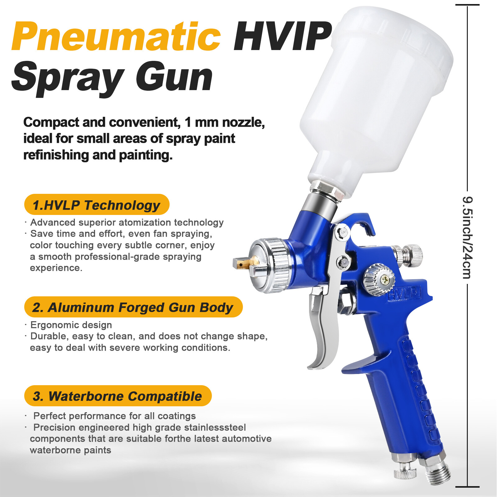 Mini HVLP Spray Gun 0.8/1.0mm Nozzle Gravity Body Painting For Spot Repair Tool
