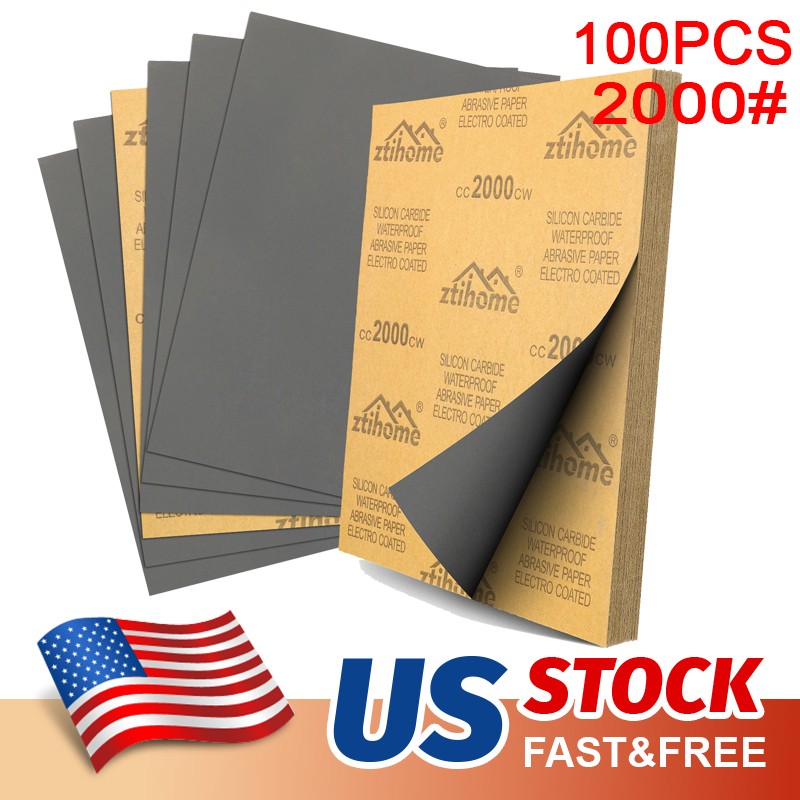 100x 9*11 Wet Dry Sandpaper Sheet Silicon Carbide 2000Grit Waterproof Automotive