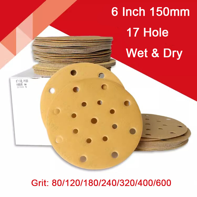 6Inch 150mm 17 Hole Wet Dry Sanding Discs Pads Hook & Loop Sandpaper Grit 80-600