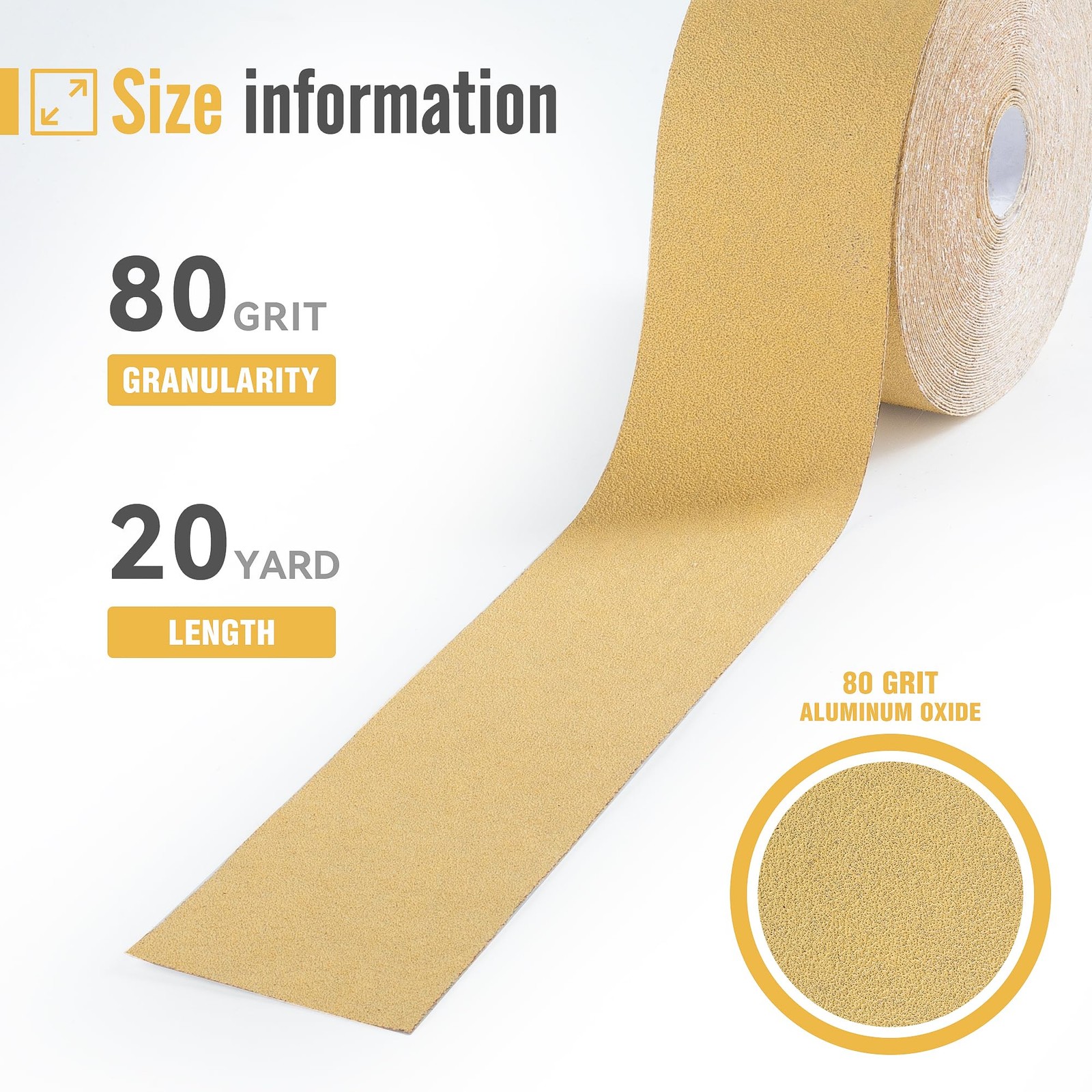 MIDO PROFESSIONAL ABRASIVE 80 Grit Sandpaper Roll 20 Yard 20 Yard, Yellow