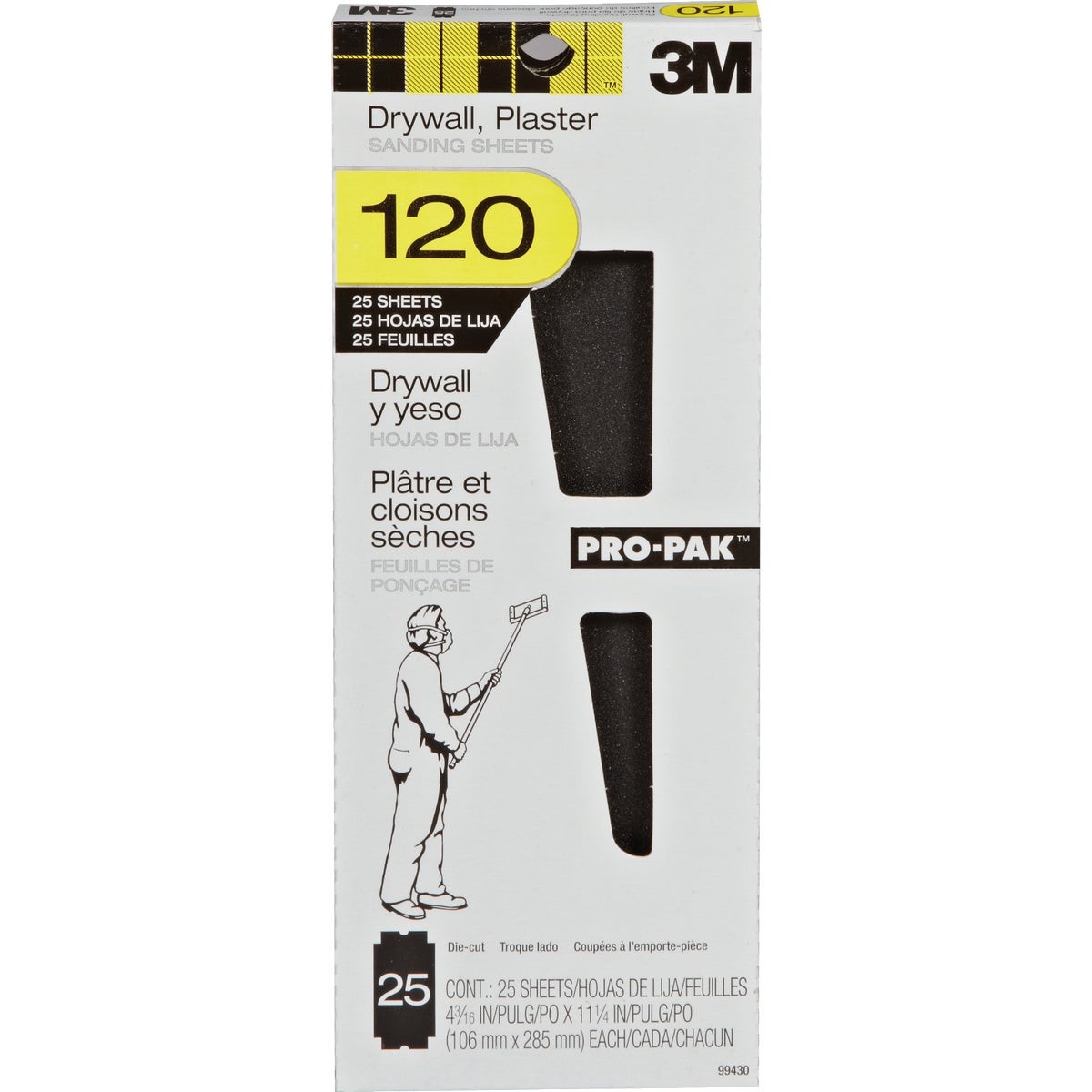 3M Pro-Pak 4-3/16 In. x 11-1/4 In. Drywall Sanding Sheets, 120 Grit (25-Pack) 3M