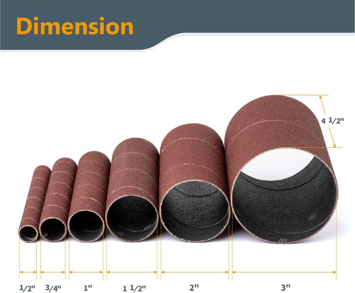POWERTEC4.5″ length x 6 different Diameter Sanding Sleeves 80 Grit (11204)