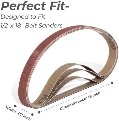 1/2 x 18 Inch Sanding Belts, 20 Pcs, 4 Each of 60/80/120/180/240 Grits, Premium