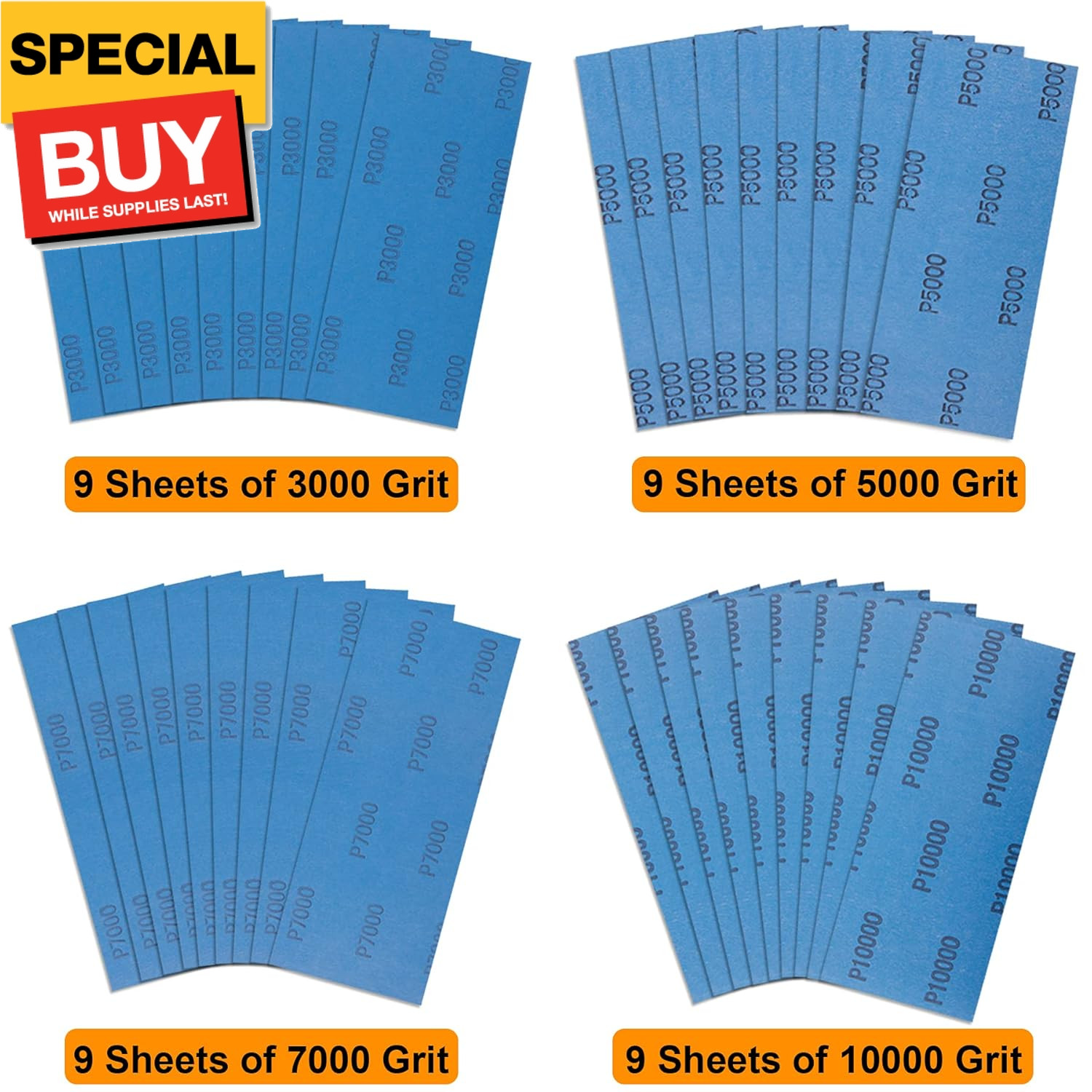 36 Pieces Wet and Dry Sandpaper 3000 5000 7000 10000 Grit Sanding Paper Assortme