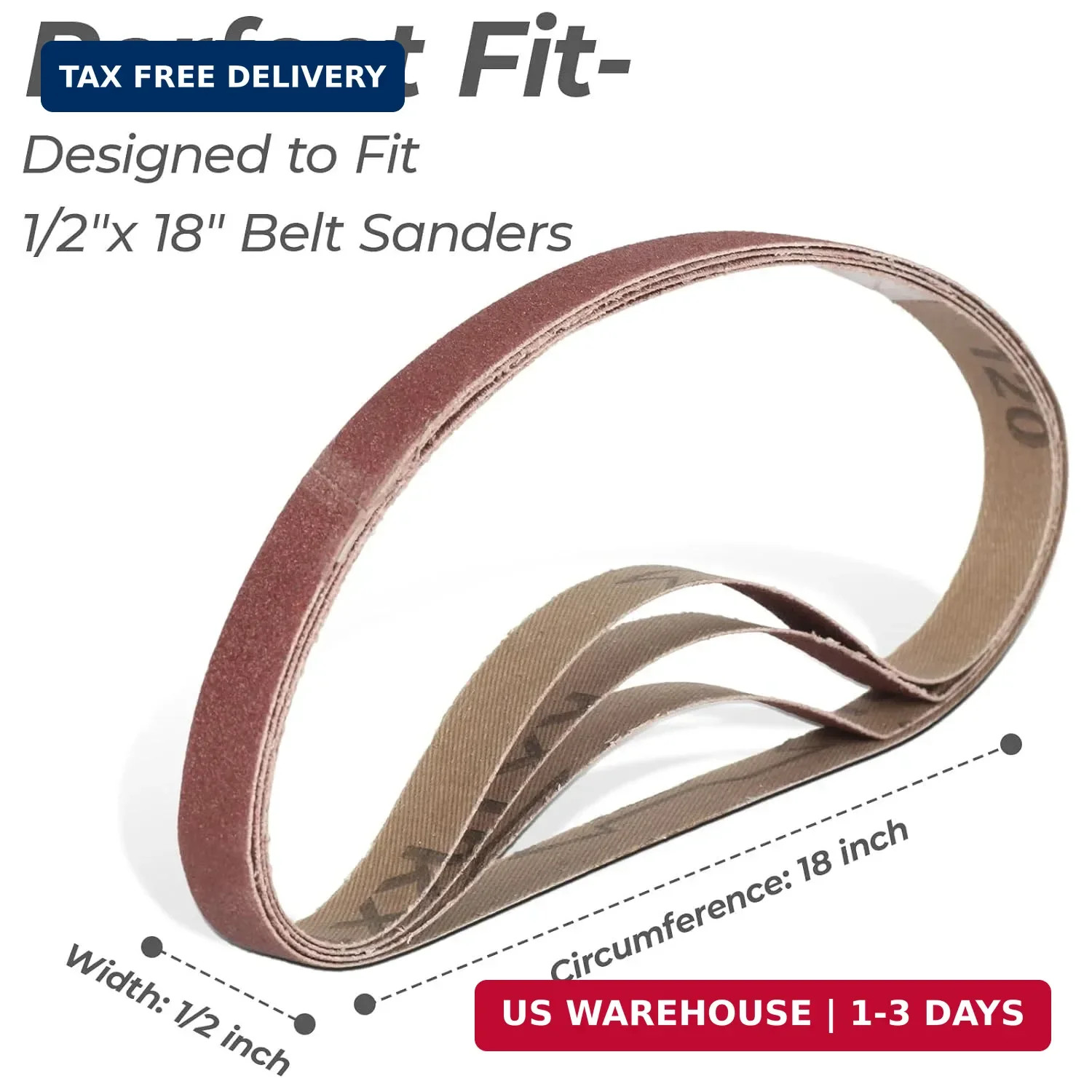 1/2 x 18 Inch Sanding Belts, 20 Pcs, 4 Each of 60/80/120/180/240 Dark Red