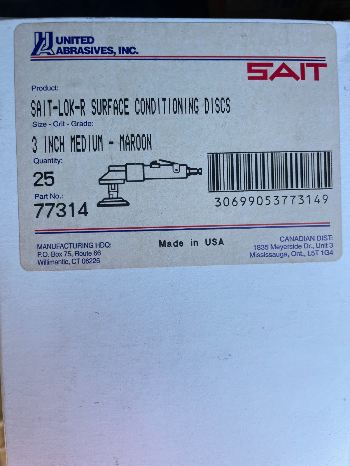 25/PKG United Abrasives 77314 3″ Sait-Lok-R Surface Cond. Discs Medium MAROON