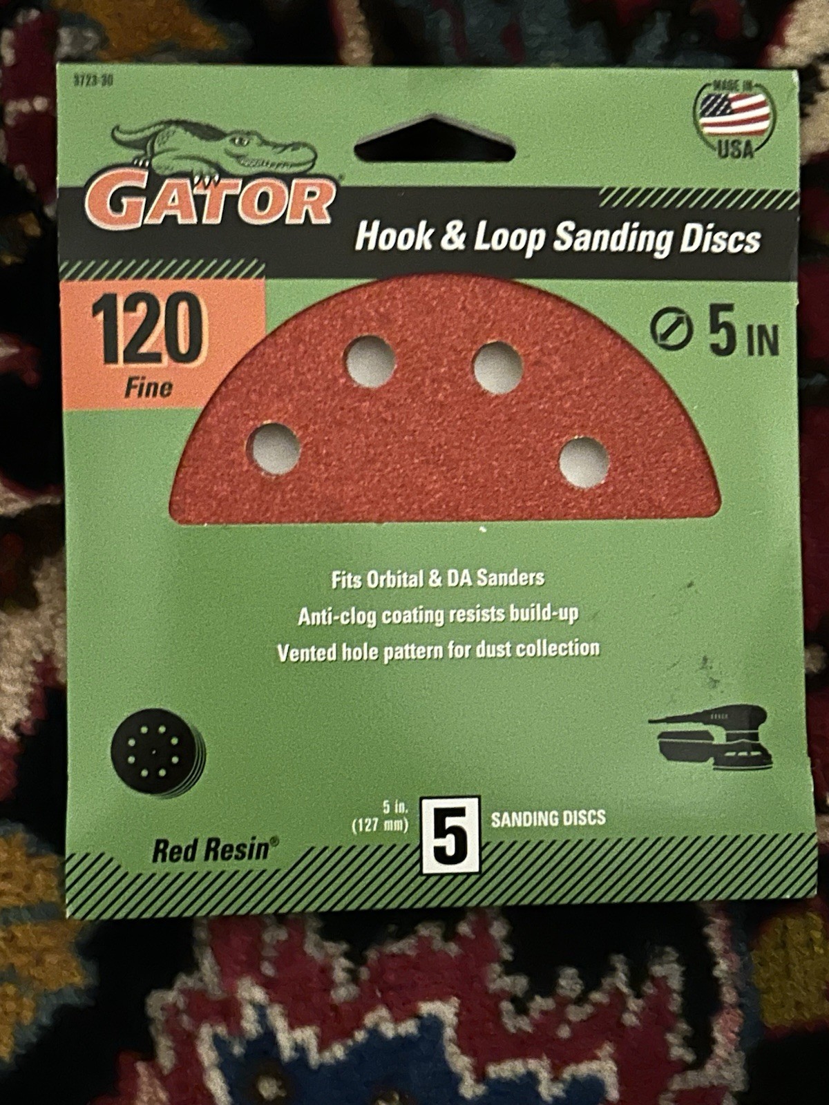 Gator 5-Inch 8-Hole Hook & Loop Sanding Discs – 120 Grit Fine (5-Pack) – NEW