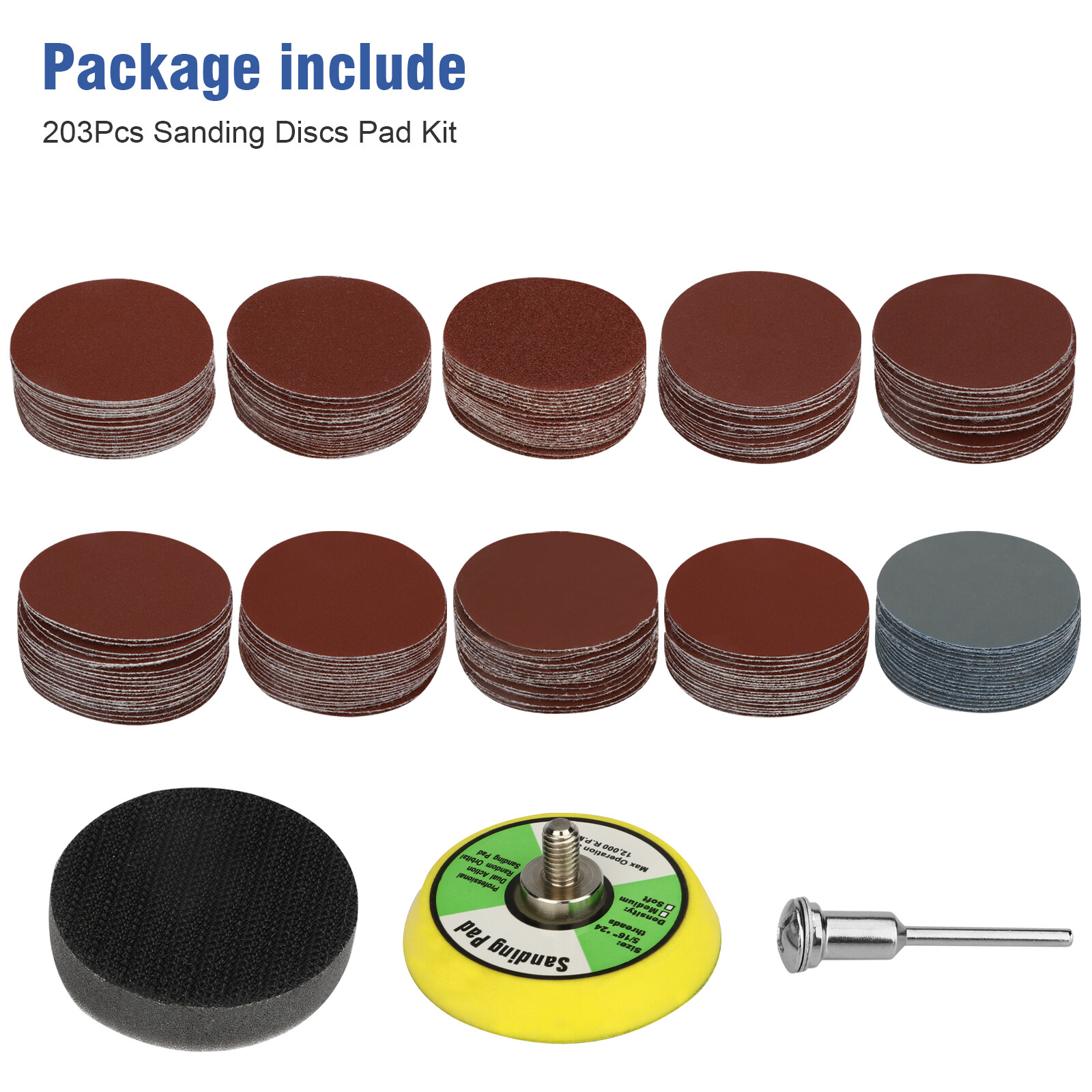 100-303Pcs 2″ Sanding Disc Hook Loop Sander Paper Backer Pad + Drill Adapter Kit