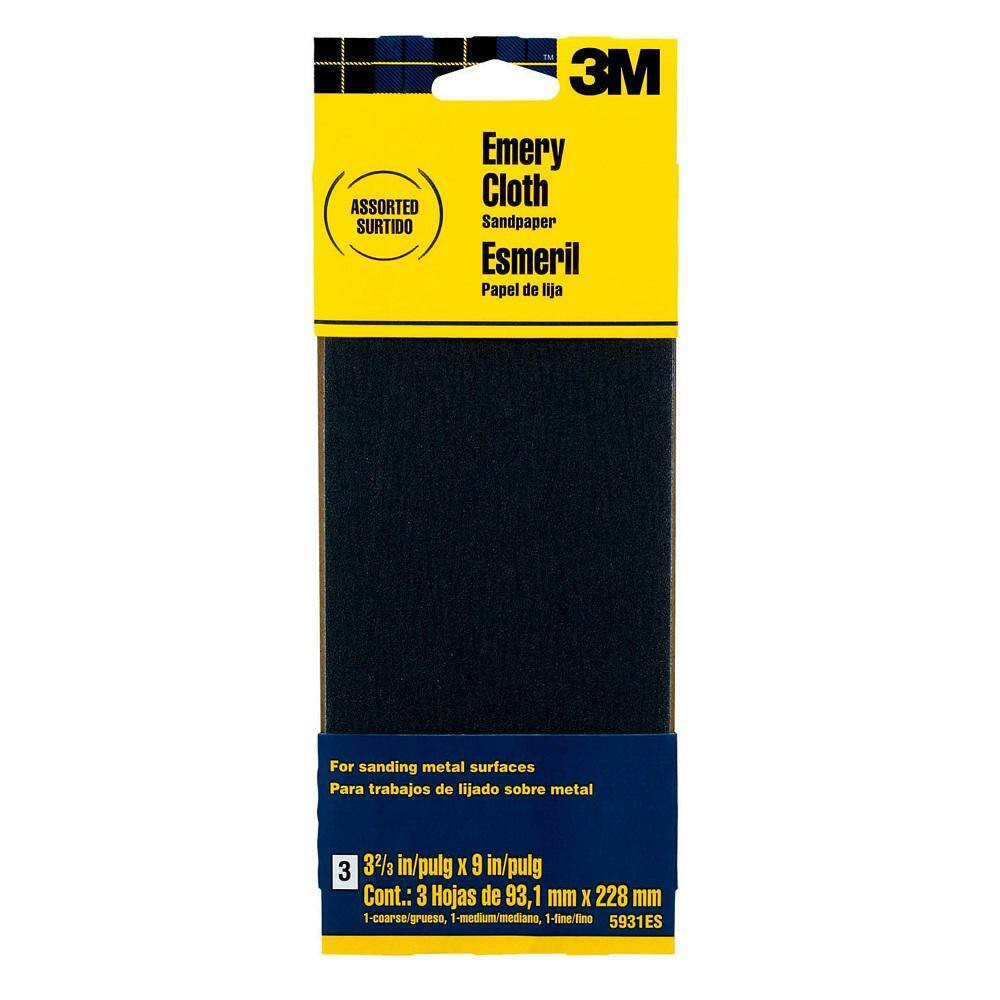 3.66 In. X 9 In. Coarse, Medium and Fine Assorted Grits Emery Cloth Sandpaper (3
