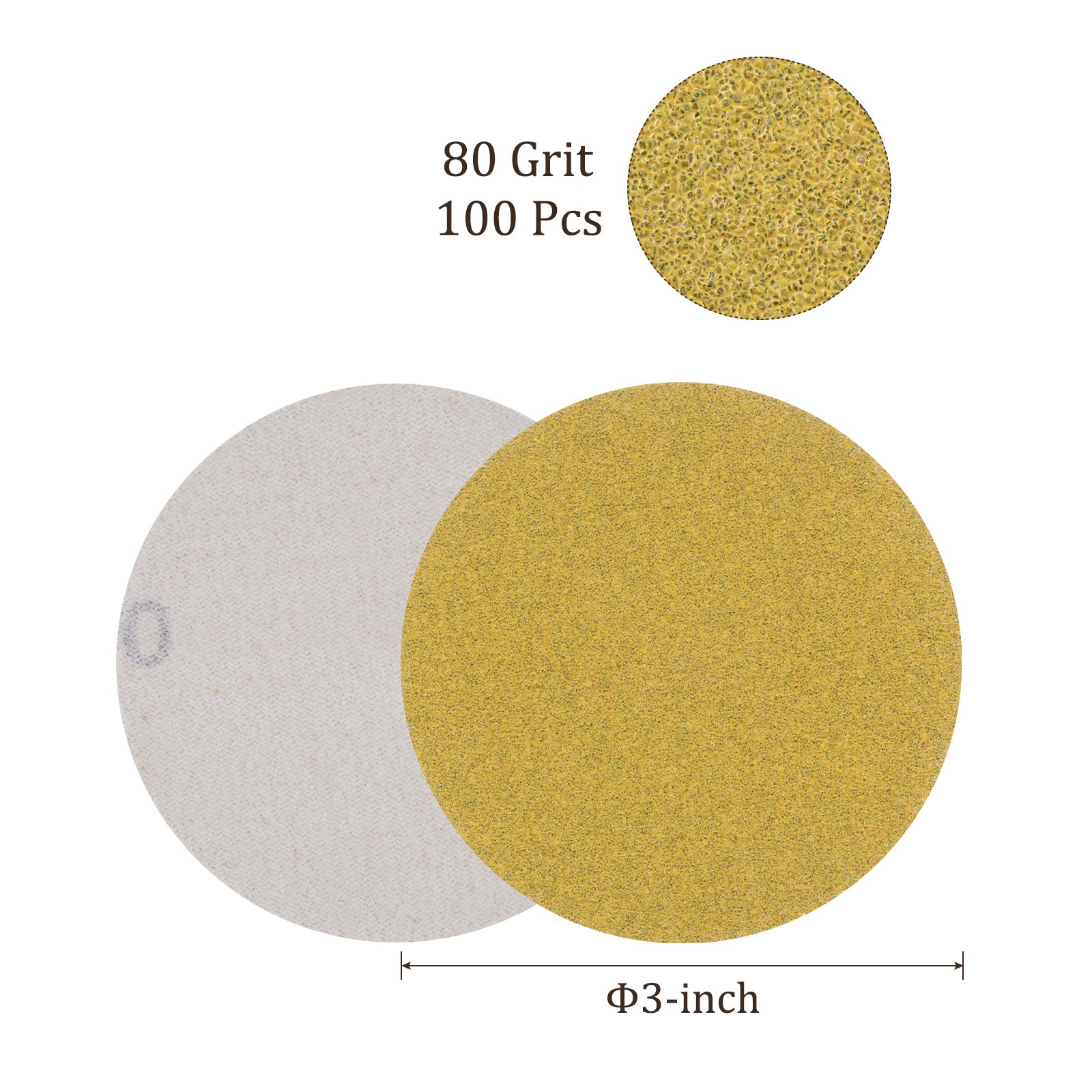 100pcs No Hole Sanding Discs 3 Inch 80 Grit Sanding Pads for Orbital Sander