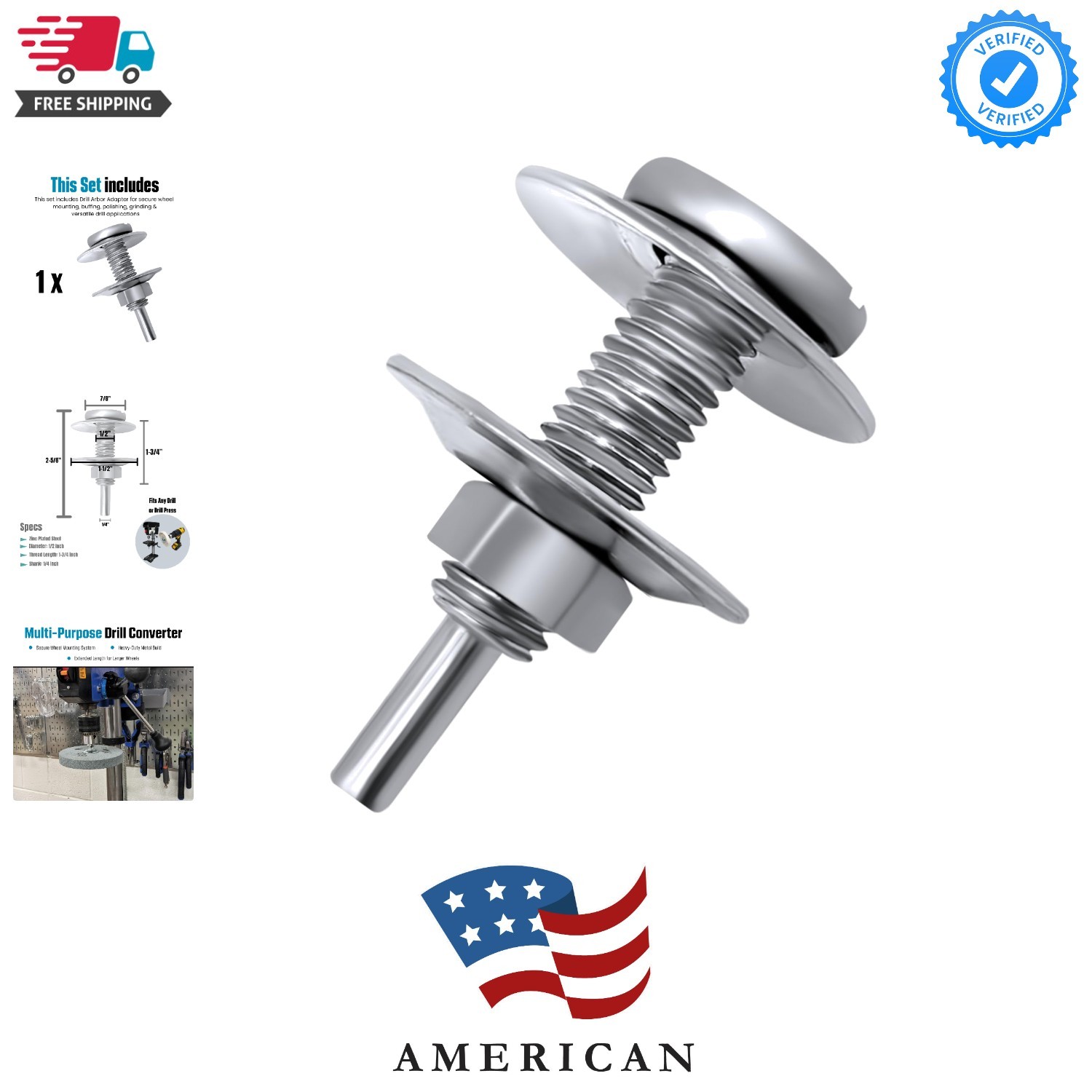 Drill Arbor Adapter Mandrel for Buffing and Grinding Wheels, 1/2-inch Diameter