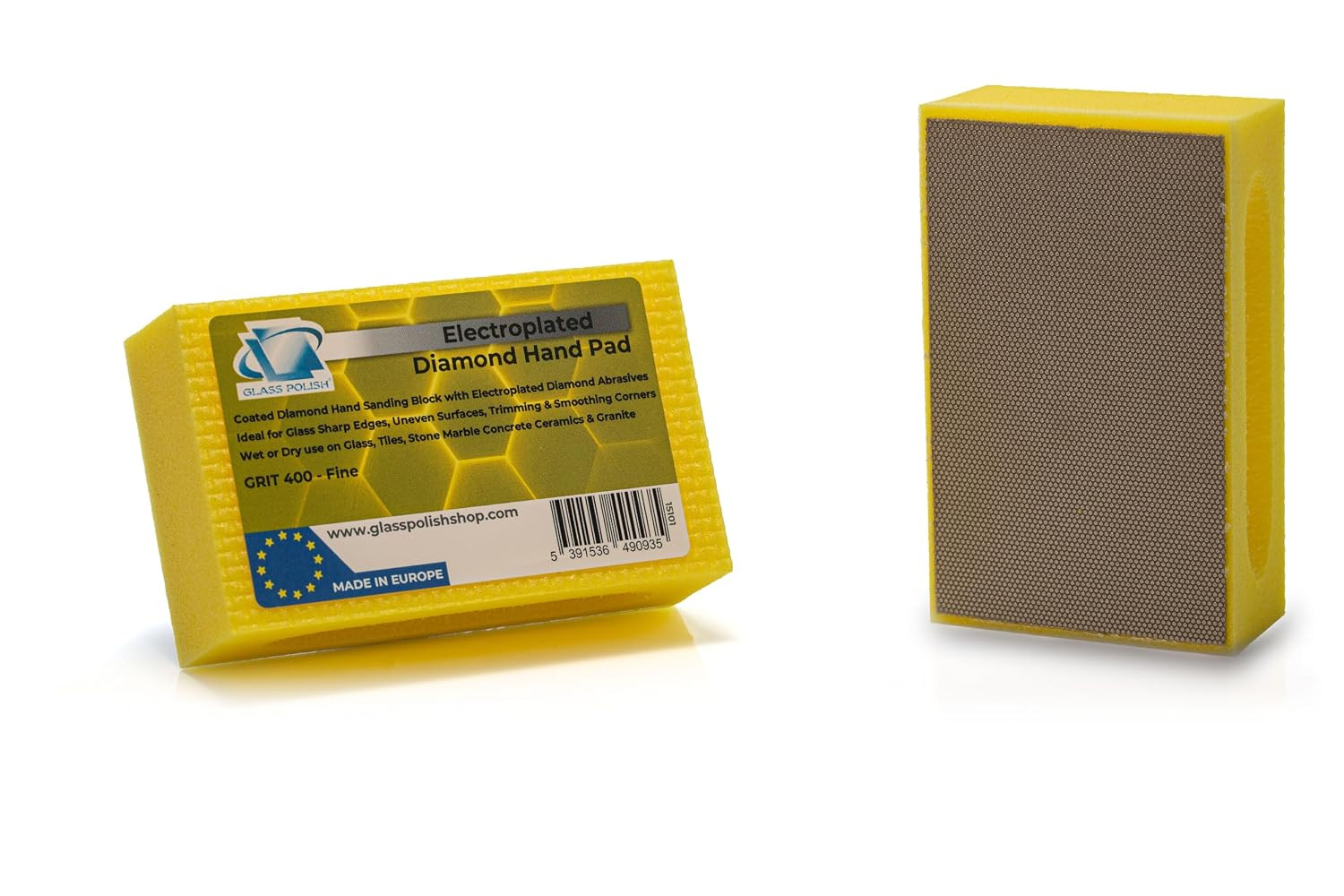 Pack of 2 PRO Diamond Hand Pad Sanding Blocks – Grit 400, 3.74″ x 2.16