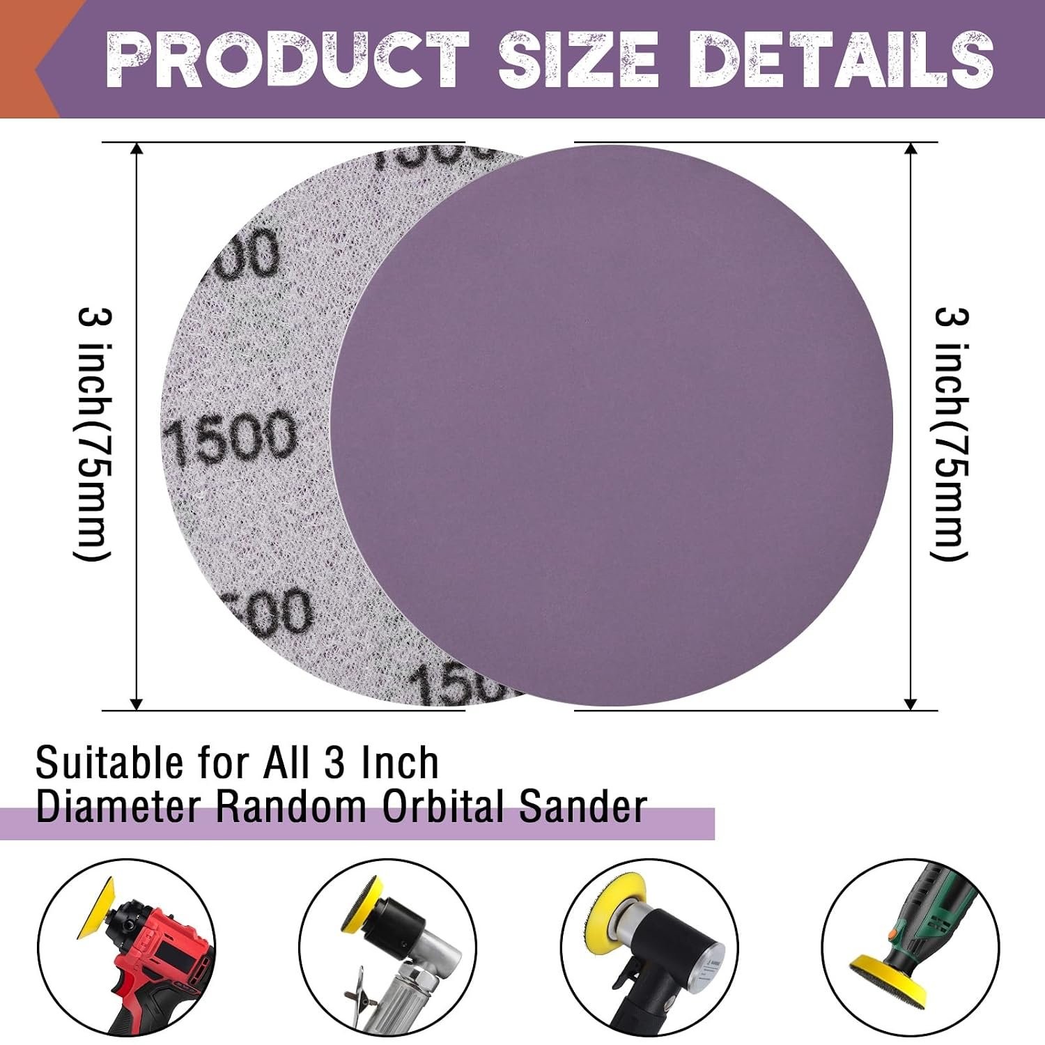Aluminum Oxide Sanding Discs 3-Inch 1000 Grit for Wood Metal Finishing 35 Pcs