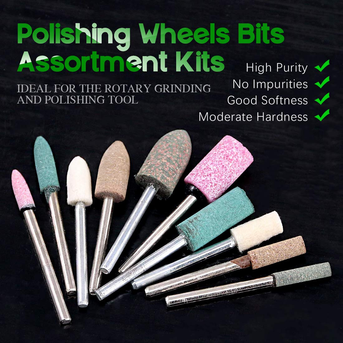 100Pcs Rotary Grinding Stone Bits Set Felt Polishing Buffing Wheel for Dremel Ro