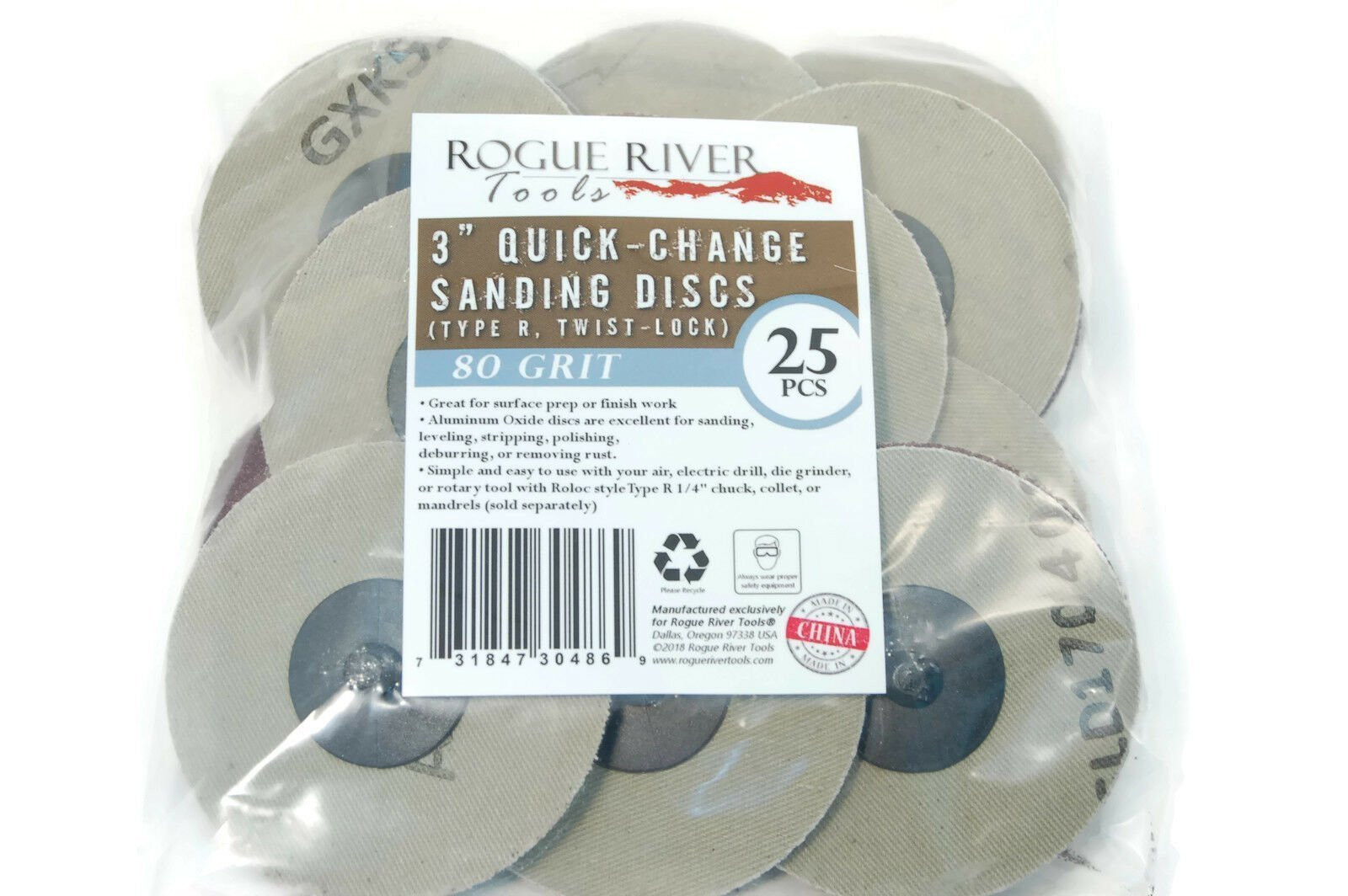 (25pc) Rogue River Tools 3″ Quick-Change Sanding Discs (Type – R) (180 Grit)