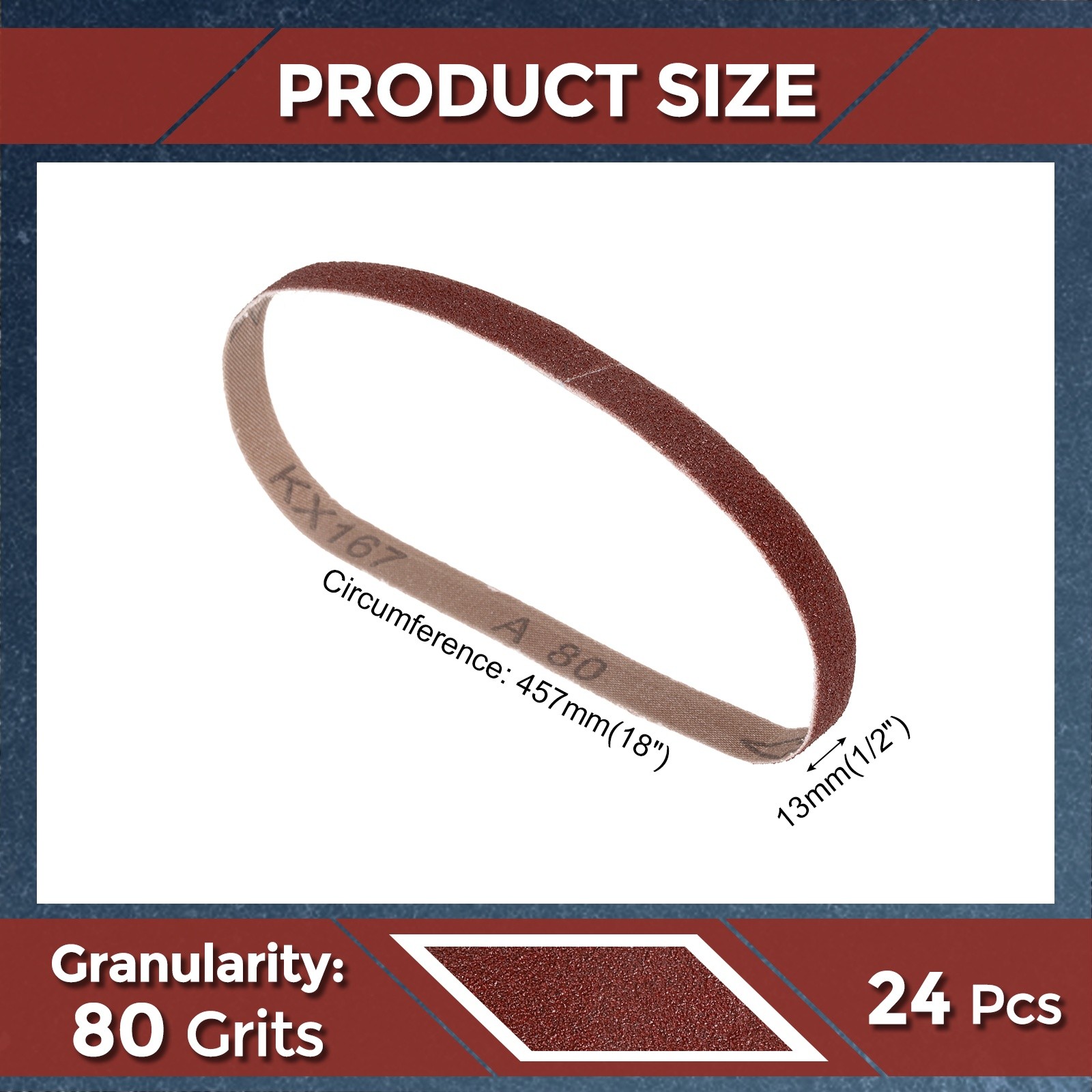 24 Pcs Sanding Belts 1/2 x 18 Inch 80 Grit Aluminum Oxide Abrasive Sandpaper