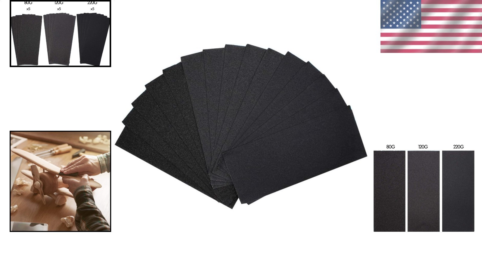15pc Sandpaper 9×3.6 Inch Assorted 80 120 220 Grit Wood Metal