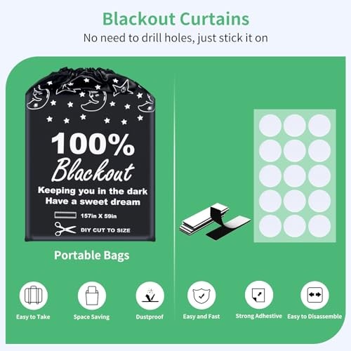 100% Blackout Blind Curtains Window Cover 59″W x 157″H Black and Silver-grey