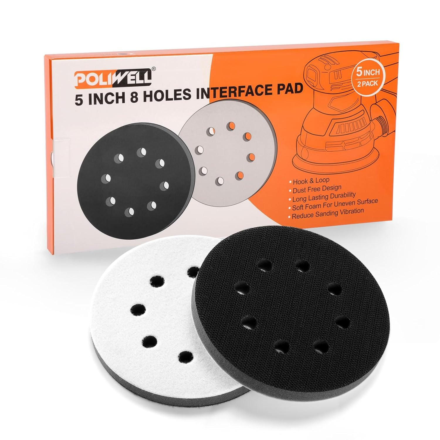 5 Inch 8 Holes Interface Pad, 5” Orbital Sander Foam Pad