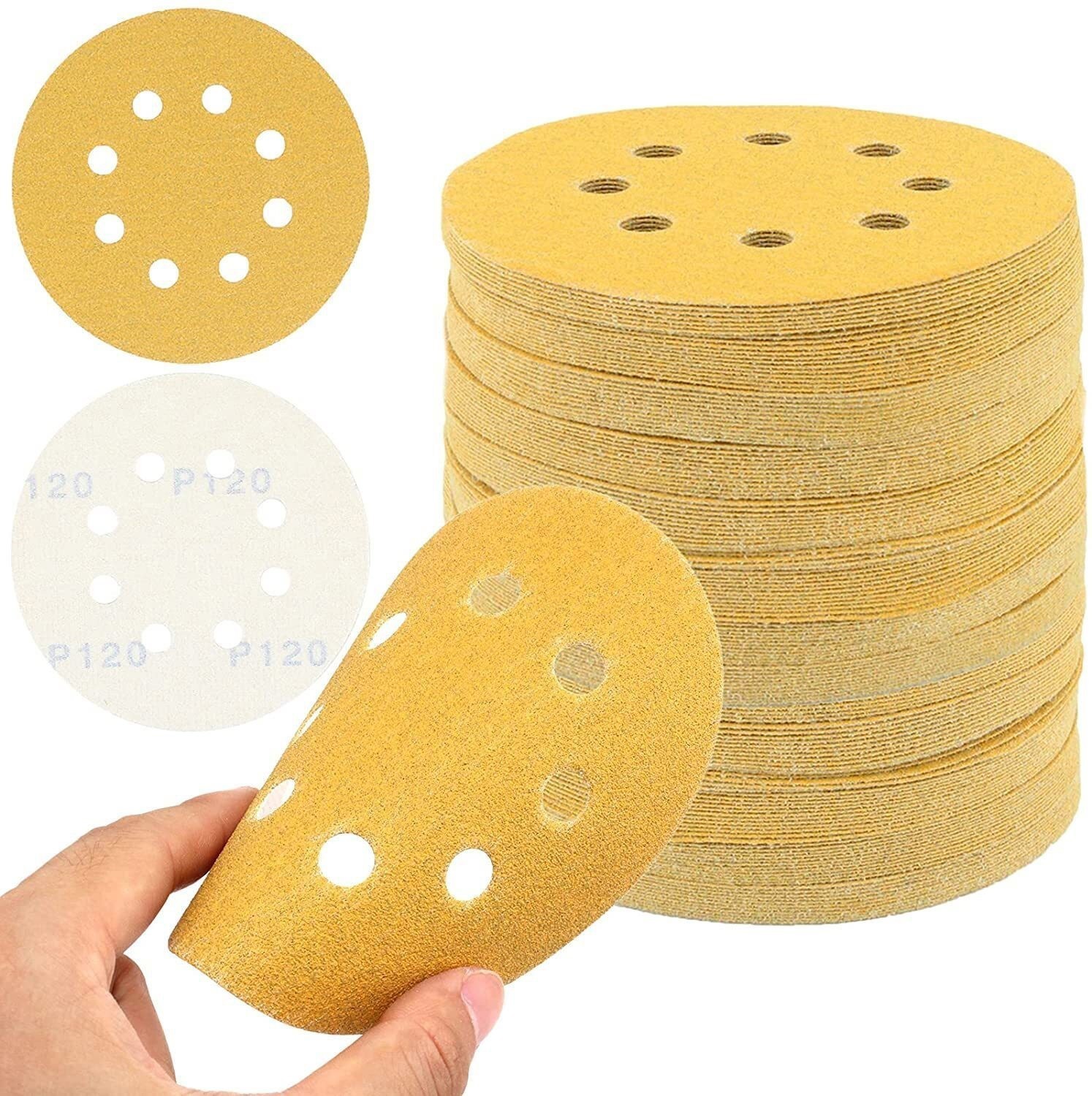 100PCS 5inch✔️ Sanding Discs 8-Hole Hook Loop Sander Orbital Sandpaper 60~400 US
